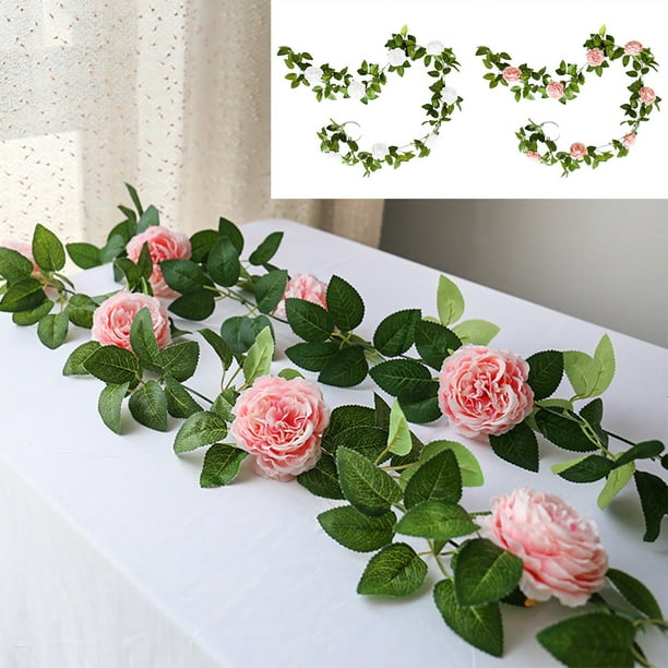 Fiudx Guirnalda de Rosas Artificiales, Enredaderas de Flores de Seda, Decoración Floral Realista, Camino de Mesa para Bodas, Decoración para Fiestas, Hojas Verdes Naturales, 200 Cm de Largo, Adorno E