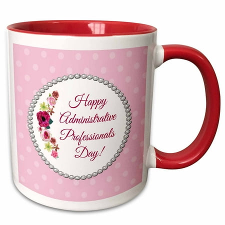 

3dRose Roses Pink Red Pearl Look Frame Dots Administrative Assistant - Two Tone Red Mug 11-ounce