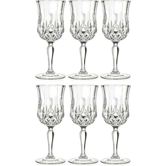Barski - Crystal-Like Glass Goblets, Set of 6 Stemmed Wine & Water Glasses, 7.75 oz, Beautifully Cut Design, Made in Europe