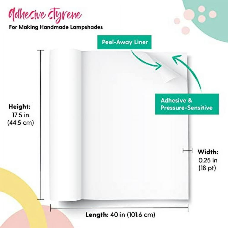 Lampshade Material - Adhesive Styrene Sheet for Making A Round Lampshade - 17.5 Inches High x 40 Inches Wide - Pressure Sensitive Styrene Sheet