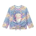 thumbnail image 5 of Xixirimido Axolotl Mermaid Scale Pattern Girls Casual Tunic Tops Tie-hem Long Sleeve Loose Soft Blouse T-Shirt Cute Graphic Girls Shirts, Size 9-10, 5 of 7