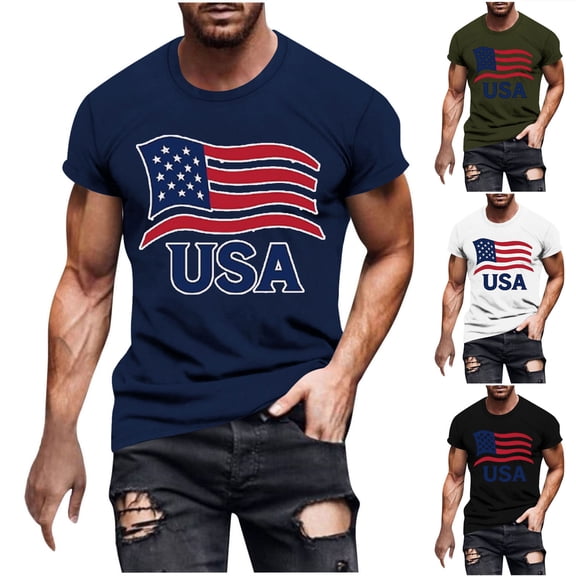 Guluxicc Mens Patriotic Graphic Tops 4th of July T Shirts Regular Fit Summer Independence Day Tees