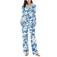 thumbnail image 6 of FAWUUDO Women's 2 Piece Cotton Long Sleeve Pajamas Set Cute Print Top and Pants Pjs Loungewear Sleepwear Sets, 6 of 7