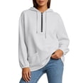 thumbnail image 4 of Women's Half Zip Hooded Sweatshirt Long Sleeve Loose Casual Pullover Hoodie with Pockets Solid Color Tops for Autumn Winter Wear White, 4 of 9