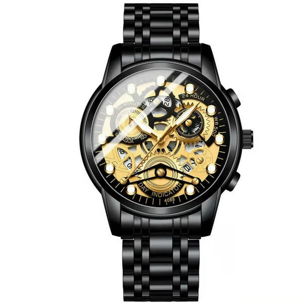 Relojes Vintage para Hombres, Reloj de Cuarzo de Acero Hueco Estudiante, 43Mm Caso 10 Mm de Espesor Aleación Esfera, Casual para Negocios Al Aire Libre