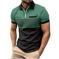 thumbnail image 4 of COSFO Casual Men's T-Shirts Collared Short Sleeve Striped Tops Regular Fit Half Zip with Pocket Pullover T-Shirts, 4 of 5
