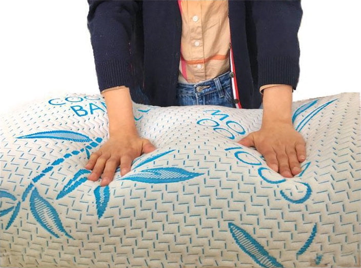 Cool Bamboo Pillow Queen Size (20"x30") for Sleeping, Soft Shredded Adjustable Memory Foam Washable Zippered Breathable Cover, Relieves Neck Pain Asthma for Back