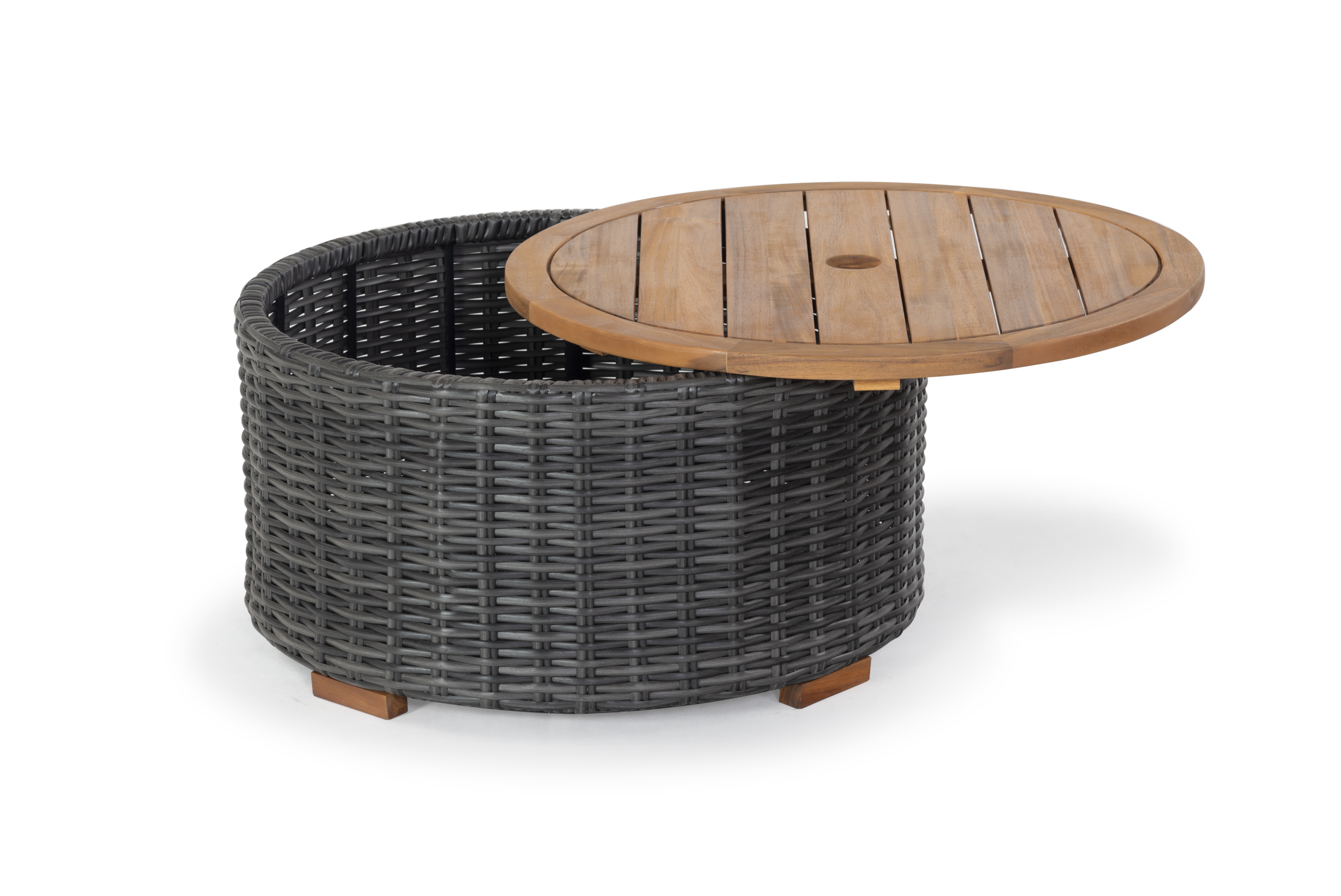 SAFAVIEH Couture Anguilla Outdoor Patio Round Wicker Coffee Table with Storage, Dark Grey