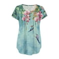 thumbnail image 3 of NAMTYQX Summer Tops for Women Plus Size Boxy Fit Patterned Stylish Frilly Short Sleeve Casual Button V-Neck Green Size 2XL, 3 of 5