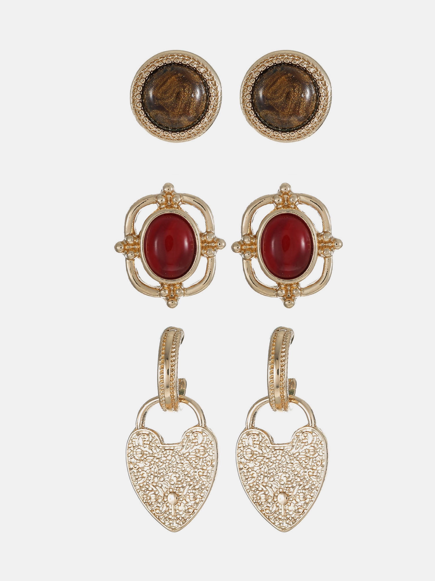 Scenario Ornate Stud and Hoop Earrings, Gold-Tone, 3-Pair Set