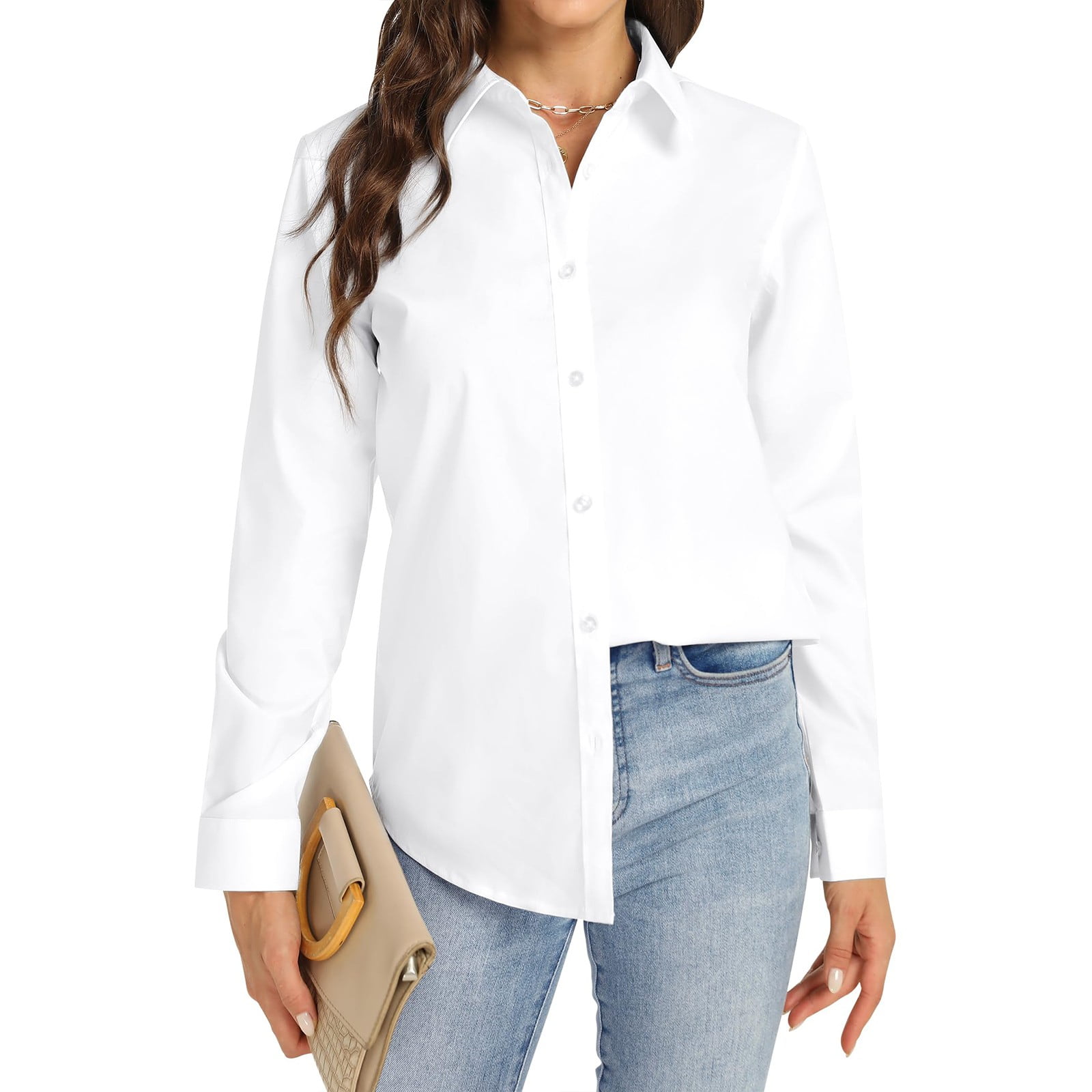Up-dating Women's Button Down Shirts Long Sleeve Basic Classic Soft Shirt Collared Dressy Casual Solid Color