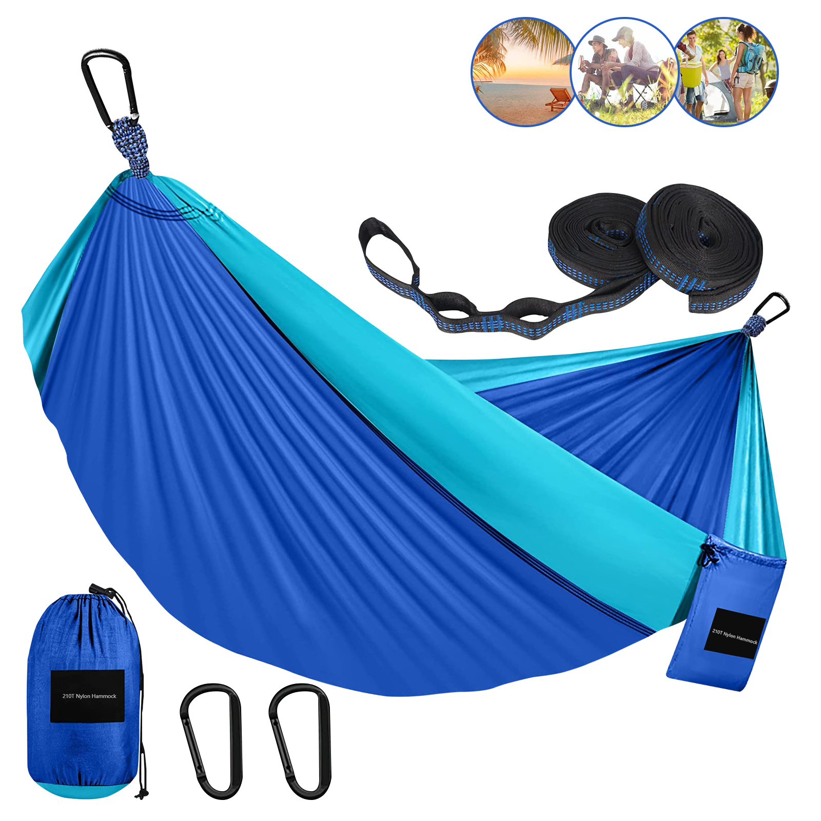 Camping Hammock, Portable Double & Single Hammocks with 2 Tree Straps