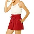 thumbnail image 4 of INSPIRE CHIC Women's Elegant Bow Self-Tie Belt High Paper Bag Waist Pleated Shorts XL Dark Red, 4 of 8