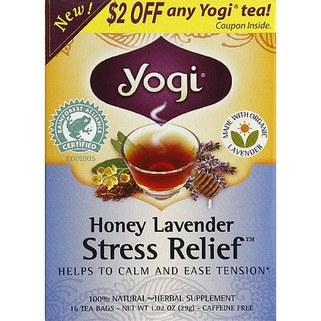 Yogi Honey Lavender Stress Relief Tea Bags, 16 count, (Pack of 6)