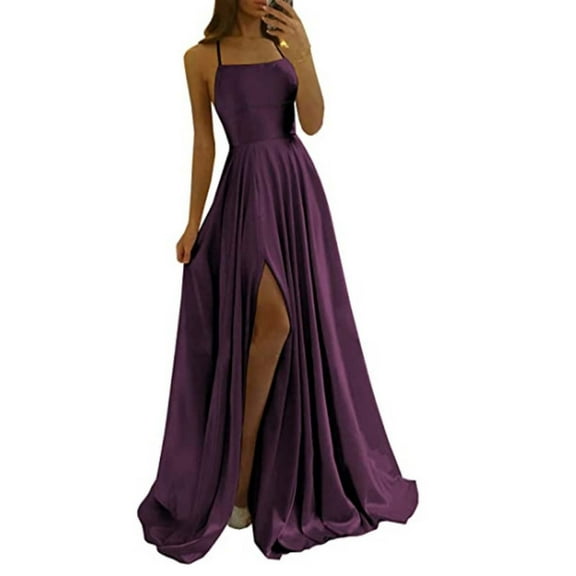 Women's Sexy Evening Dress Elegant Chiffon Hollow Back Slit Party Gown Formal Night Out Attire