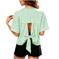 thumbnail image 3 of FAIWAD Summer Tops for Women Striped Tie Back Short Sleeve Crew Neck T Shirts Casual Going Out Blouses, 3 of 9