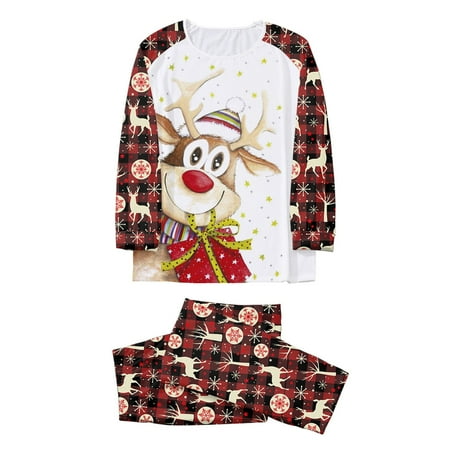 

WOXINDA Women Mom Christmas Sets Family Clothes Cute Cartoon Prints Long Sleeve Tops Pants Set Family Pajamas Matching Christmas with Dog