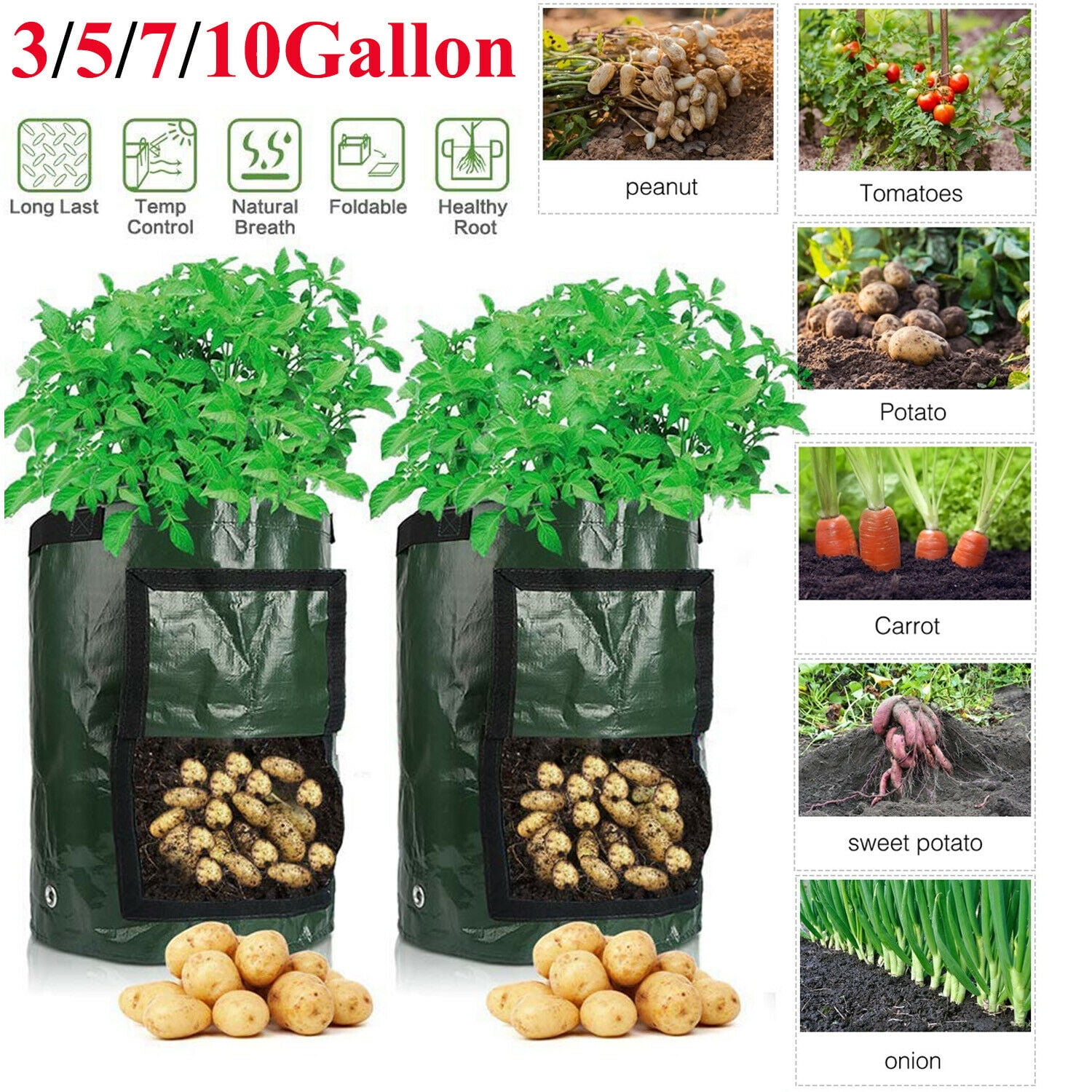 Home Container Vegetable Potato Plant Grow Bag Felt 5/7/10 Gallon Flower Pot 