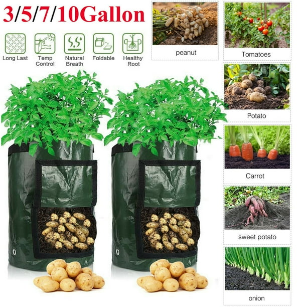 2 Pack 3 Gallon Black Grow Bags Portable Potato Growing Bag Planter Bags Planting Pouch With Handles Access Flap For Carrot Onion Vegetables Walmart Com Walmart Com
