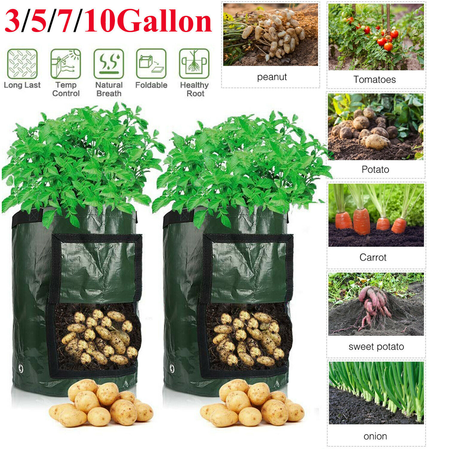 Potato Grow Bags Planters Outdoor Garden Vegetable Tomato Plant Containers Pots - image 1 of 13