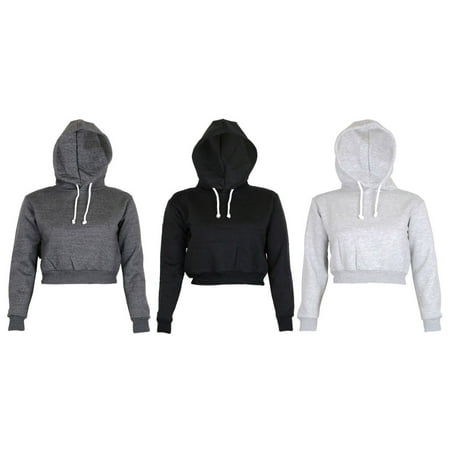 Womens Plain ; Hangover Crop Top Hooded full length Sleeves Hoodie Sweatshirt