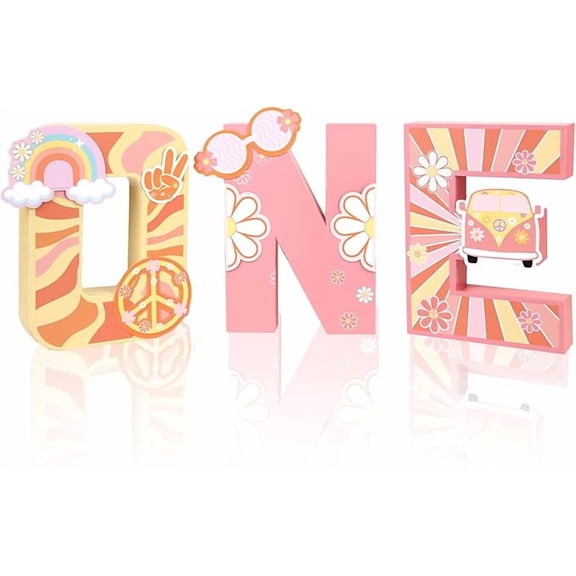 One Groovy Letter Sign for First Birthday, Hippie Groovy 1st Birthday Table Decorations, Large Number One Cake Smash Photo Props, Boho Rainbow Groovy Paper Mache Letters