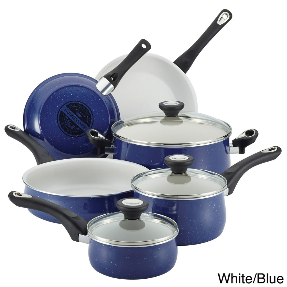 Farberware New Traditions Speckled Aluminum Nonstick 12Piece Cookware Set, Blue 16275