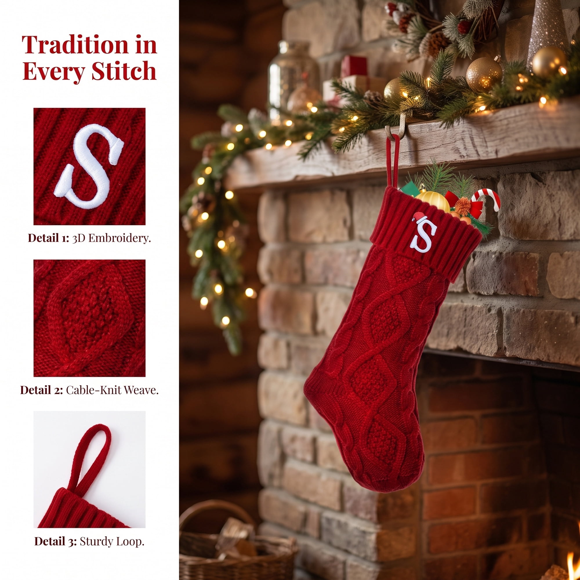 Unique Bargains Canine Bone Christmas Stocking Luxury Puppy Holiday Keepsake Sack Red Letter S 17"