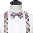 thumbnail image 3 of HISDERN Plaid Striped Bow Tie and Suspenders for Men Wedding Suspenders Bowtie Set Khaki White, 3 of 8