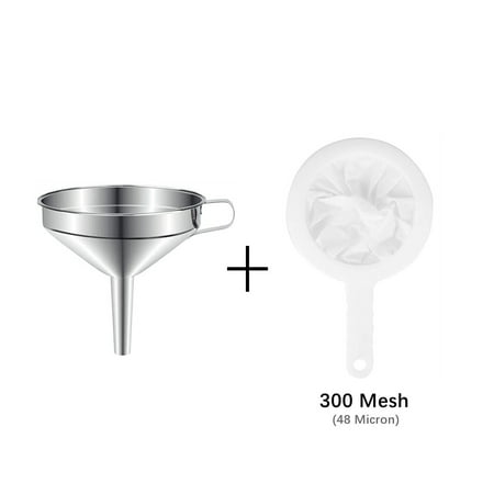 

100/200/400Mesh Kitchen Mesh Strainers with 304 Stainless Steel Funnel Kitchen Nylon Mesh Filter Strainer for Coffee Milk Yogurt