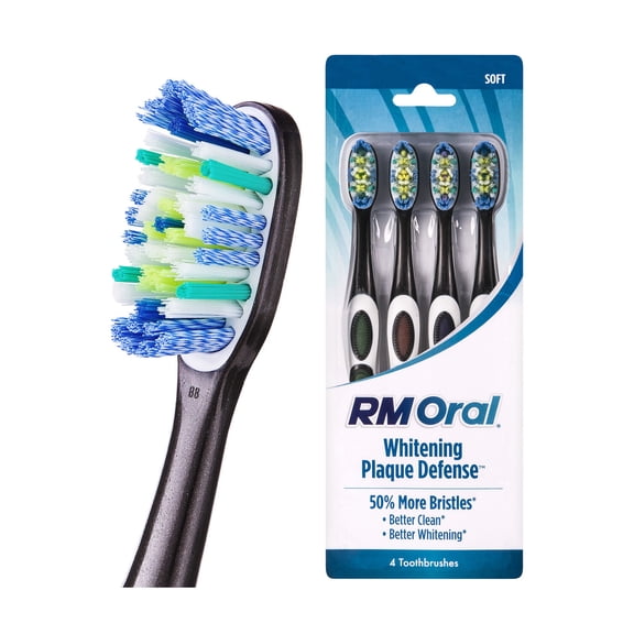 RM Oral Whitening Plaque Defense Toothbrush, Soft - 4 Count
