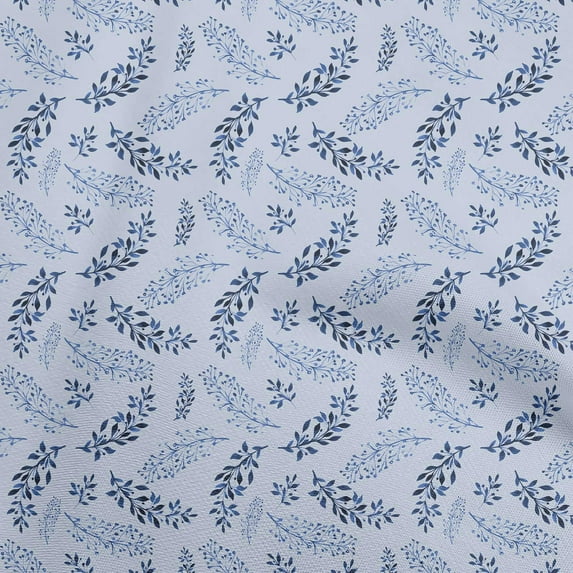 oneOone Cotton Poplin Blue Fabric Leaves Fabric For Sewing Printed Craft Fabric By The Yard 56 Inch Wide