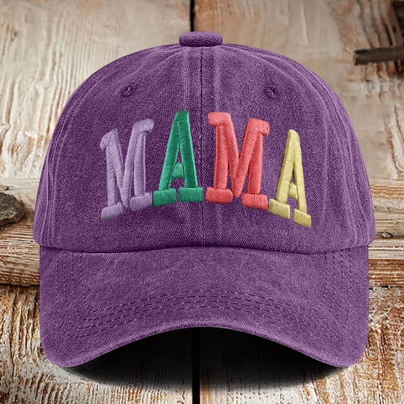 MAMA Embroidered Washed Cotton Baseball Cap, Adjustable Vintage Two Tone Dad Hat, Perfect Mother's Day Gift for Mom Purple One Size