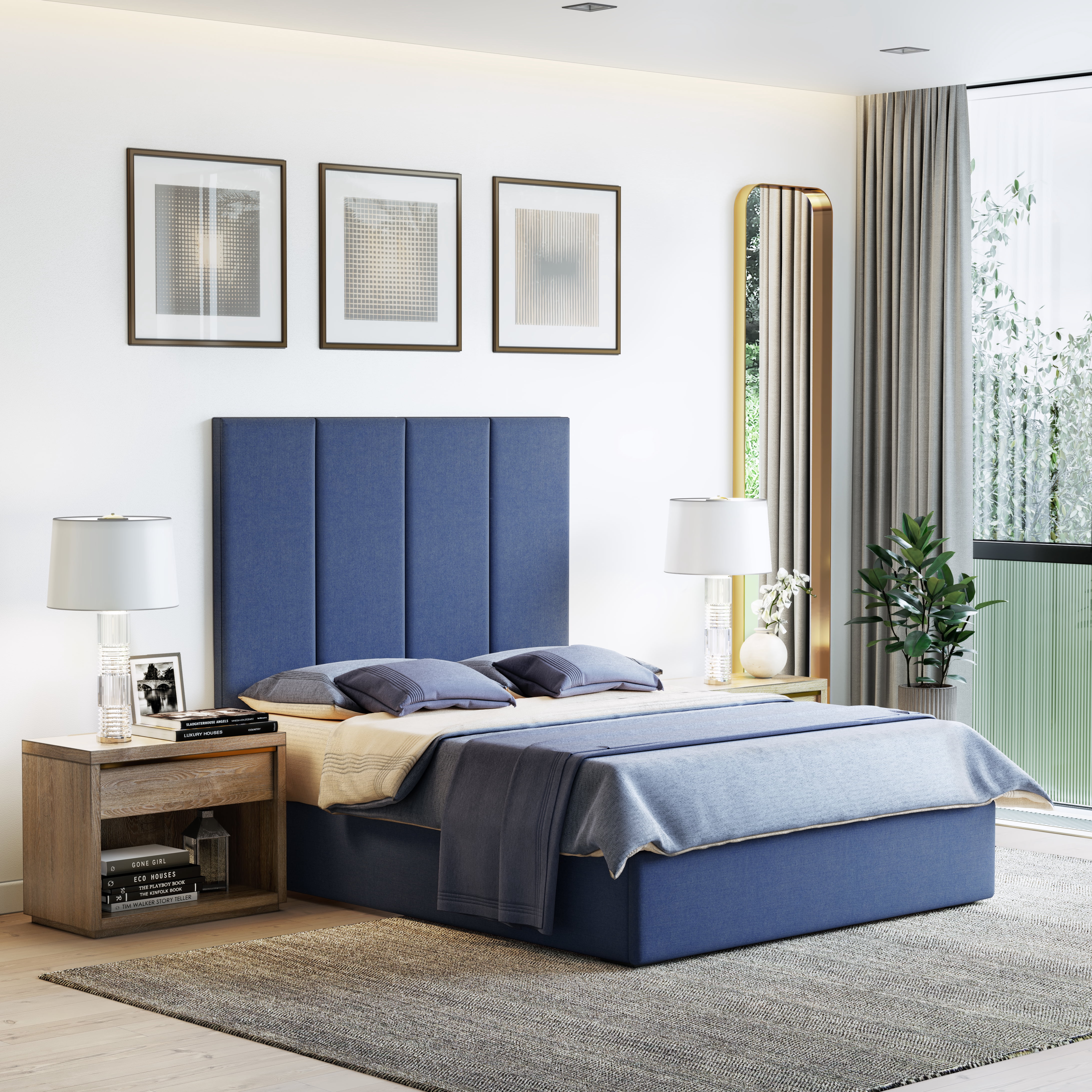 Boyd Sleep Customizable Upholstered Wall Decor Panels, Blue Linen, Set of 4