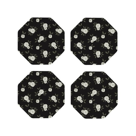 

Drink Coasters Set of 4 Rose Flowers Black Leather Coasters for Coffee Table Protector Heat Resistant Cute Coasters for Home Decor Housewarming Gifts Bar Kitchen 4 Inch Octagon