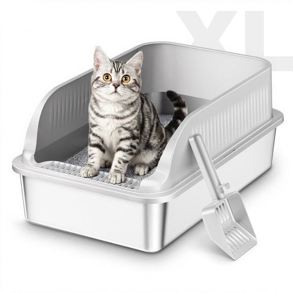Lazynoon Stainless Steel Litter Box with Lid, Large Cat Box for Multiple-Cats, High Sided, Top Entry, Odor Control, 22" x 15" x 10"