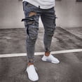 thumbnail image 2 of HBFAGFB Slim Fit Jeans for Men Stretch Denim Pant Ripped Straight Trouser Jeans with Pockets Dark Gray Size M, 2 of 5