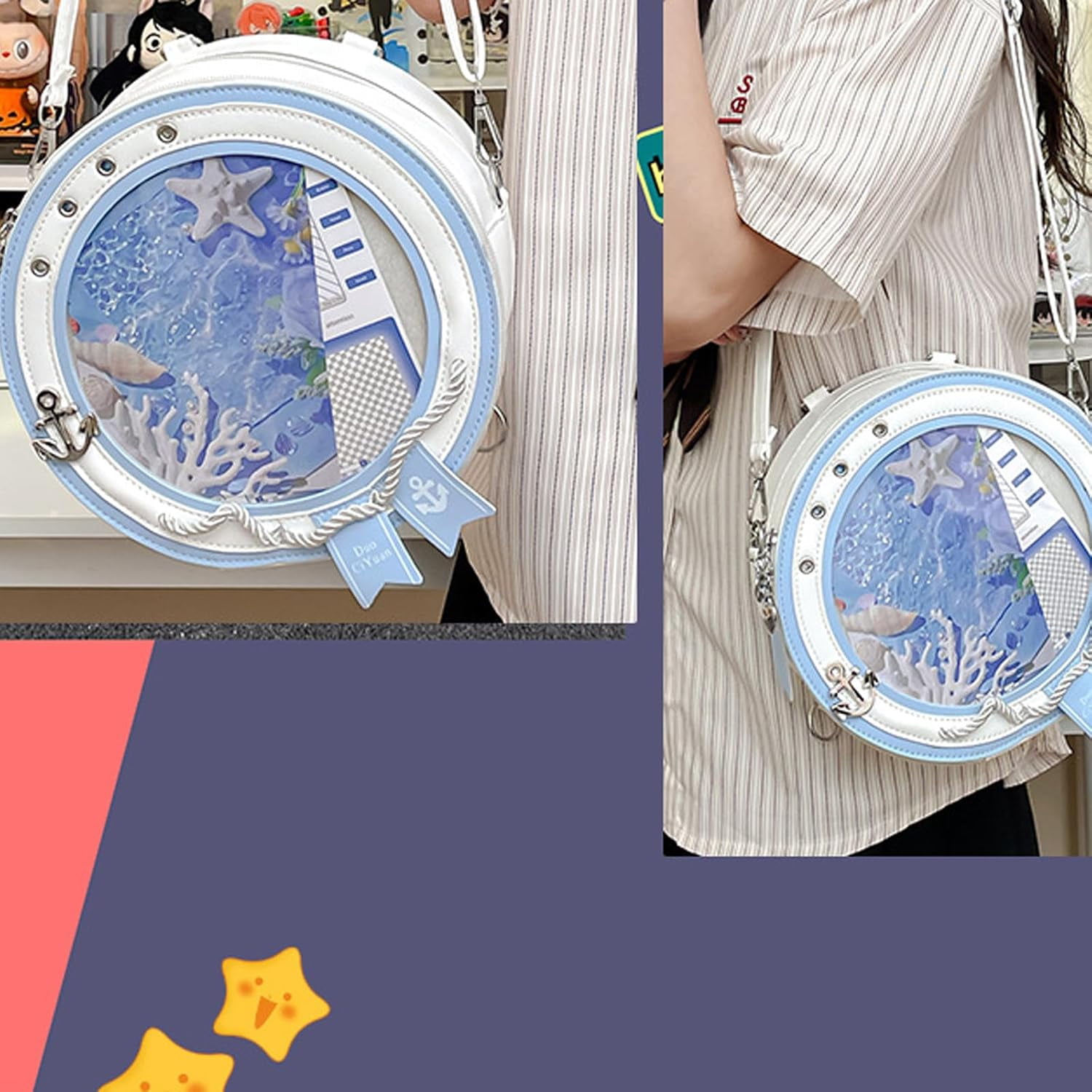 SPEKSEE Round ita Bag Shape Aesthetic Purse Cute Anime Sailor PU Leather Crossbody Pin Bag