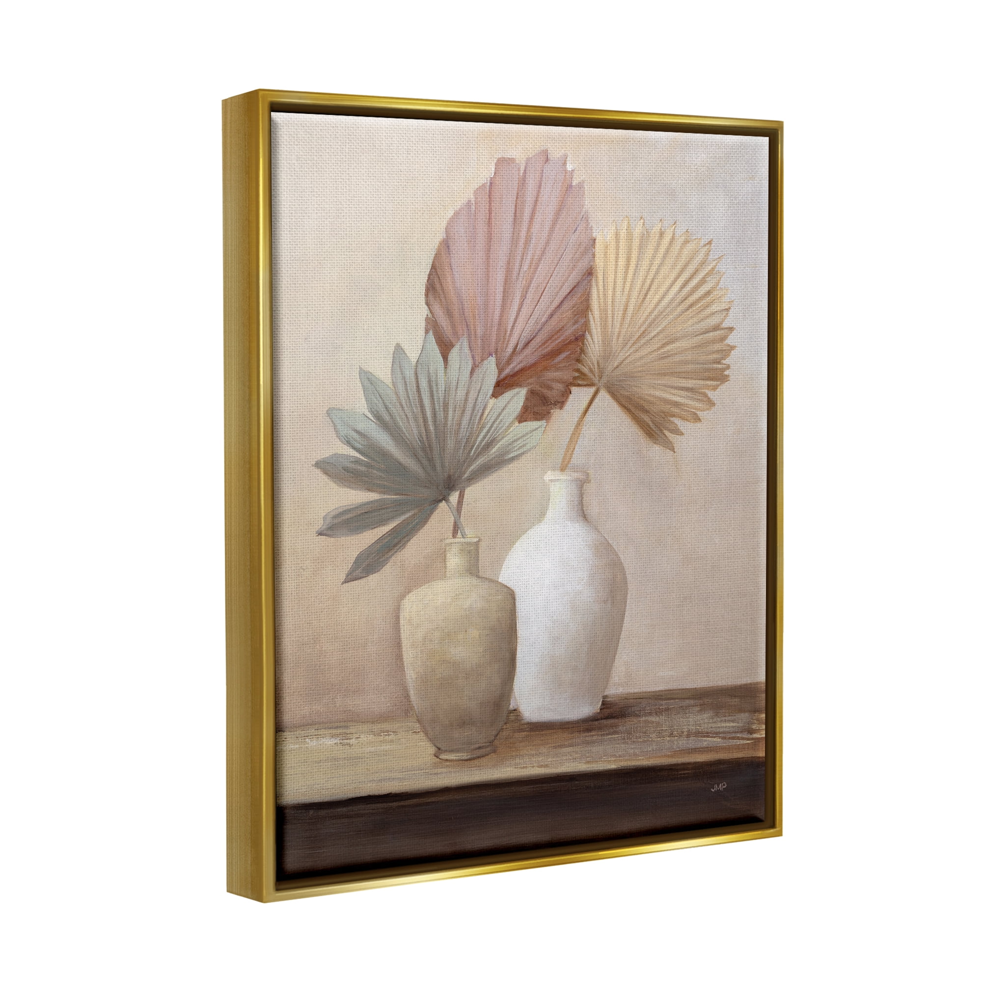 Stupell Industries Boho Palm Leaves Botanical & Floral Painting Gold Floater Framed Canvas Art Print Wall Art, 17 x 21