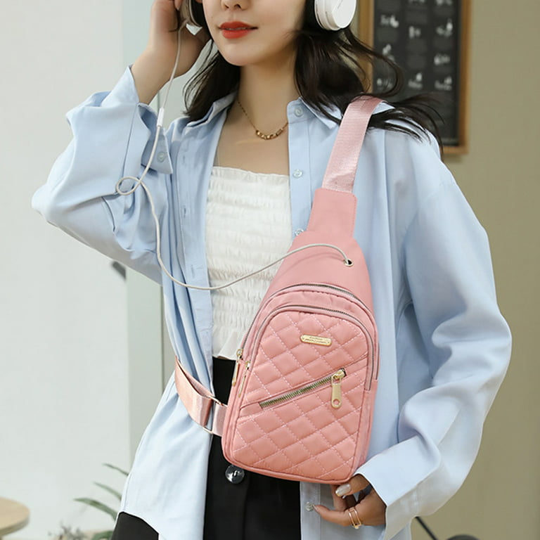 Yuanbang Female Sling Bags Crossbody Bag Nylon Shoulder Chest Bag,Pink, Women's, Size: Large