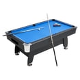 thumbnail image 1 of KFFKFF Pool Table, 7 ft Portable Billiards Tables, Adjustable Feet Stable Game Table, Entertainment Set Includes Ball, Cue, Black with Bule Cloth, 1 of 9