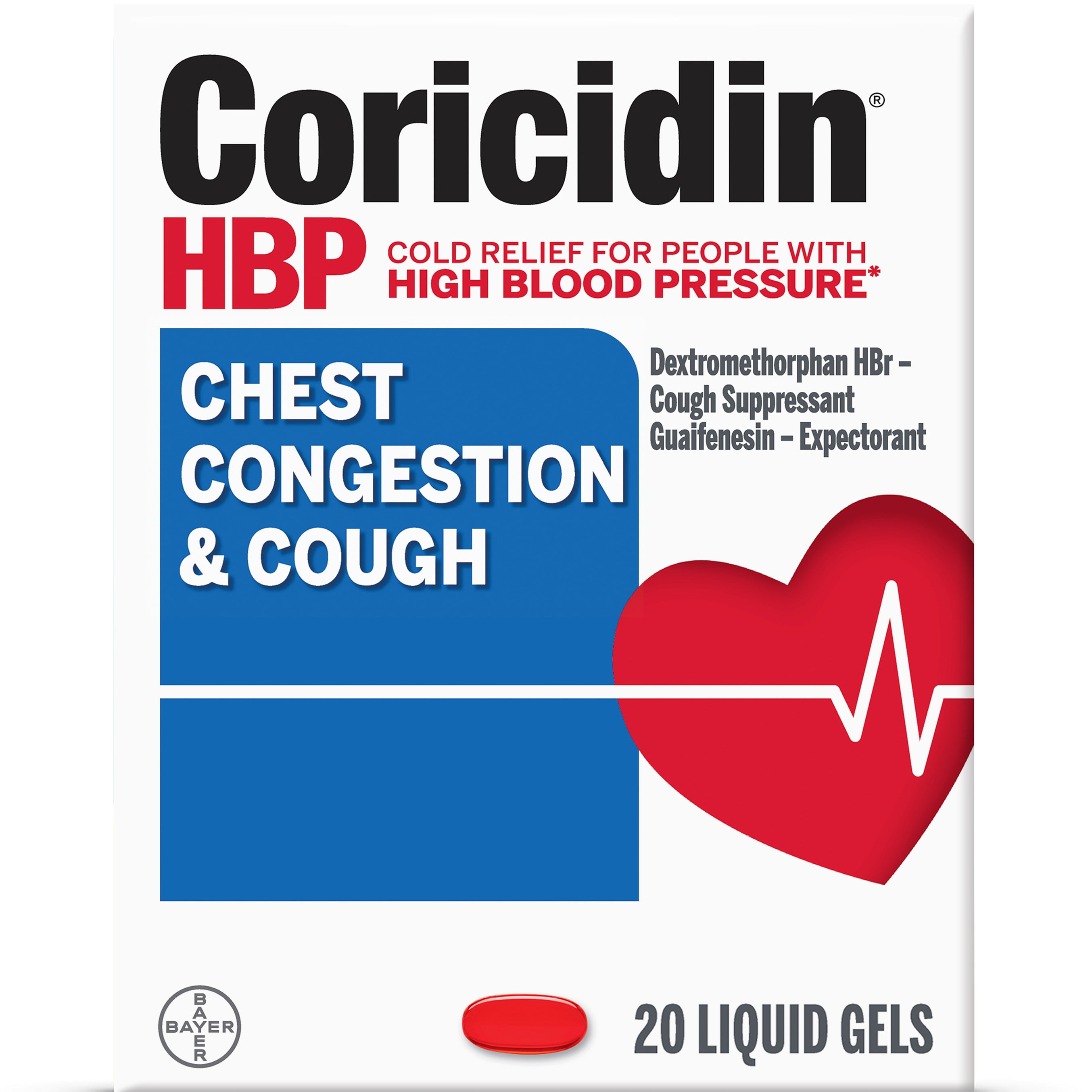Coricidin HBP Chest Congestion Cough Medicine Liquid Gels 20 Ct 