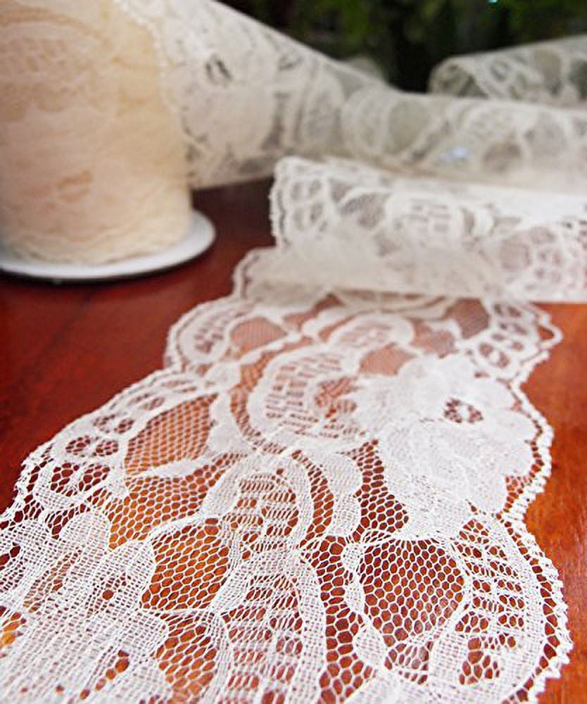 4" Wide x 10 Yards Ivory Floral Pattern Crochet Lace Ribbon for Decorating, Floral Designing and Crafts