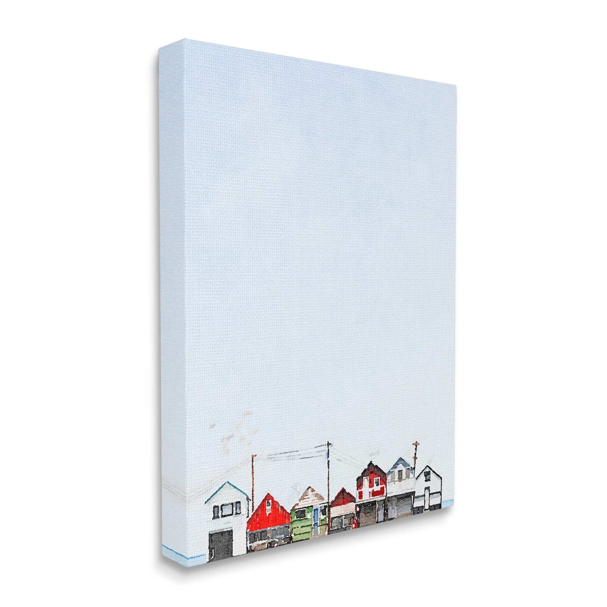 Stupell Coastal Beach Shacks Sky View Landscape Painting Gallery Wrapped Canvas Print Wall Art