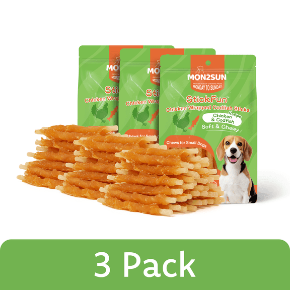 (3 pack) MON2SUN Chicken Wrapped Cod Sticks Small Dog Treats, 13 oz (36 Count)