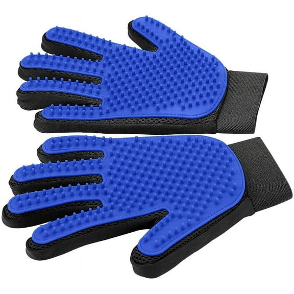 Upgrade Version Pet Grooming Glove - Gentle Deshedding Brush Glove - Efficient Pet Hair Remover Mitt - Enhanced Five Finger Design - for Dog & Cat with Long & Short Fur - 1 Pair (Blue)