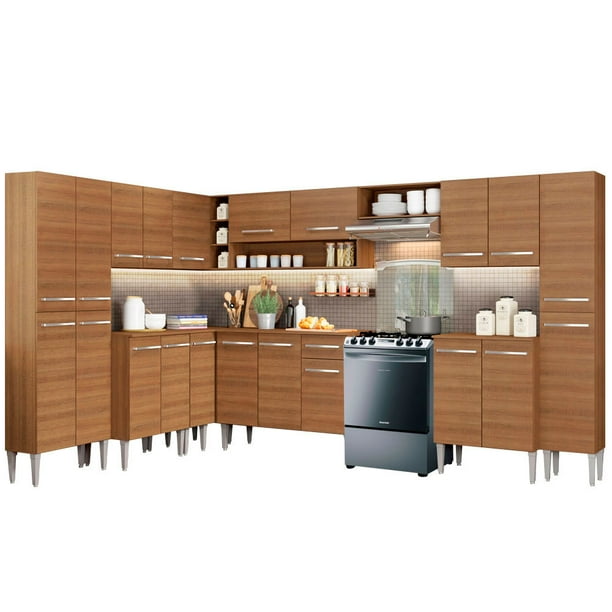 Cocina Integral Completa Esquinera 513cm Emilly Big Madesa 02 - Marrón Madesa GCEM513002