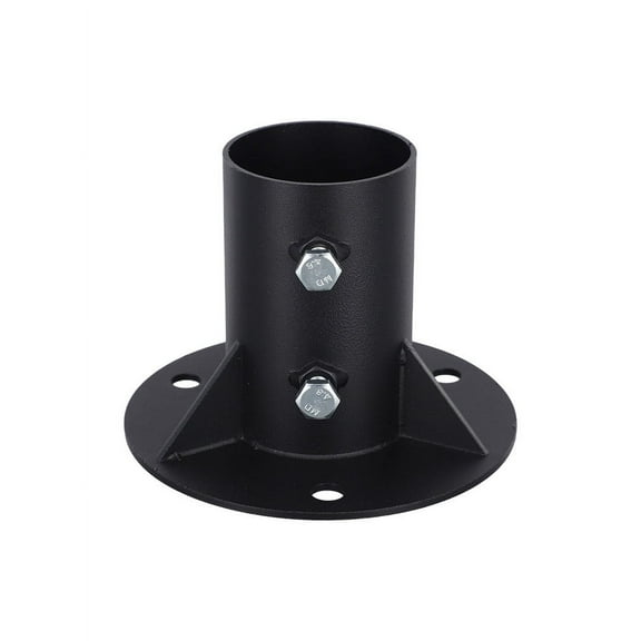 Steel Chain Link Fence Post Base Floor Flange - Adjustable Heavy Duty Round Support for Fences, Lamp Posts, Mailboxes - Easy Install with Hardware Included - Black