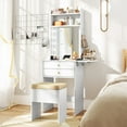 thumbnail image 2 of Gymax Vanity Desk Set w/ Mirror and Lights 3-Color Lighted Mirror Cushioned Stool White, 2 of 10