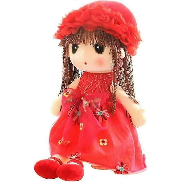 Soft rag dolls, rag dolls, baby dolls, dolls with hair, 45 cm, beautiful dolls, rag dolls, plush stuffed animals, red